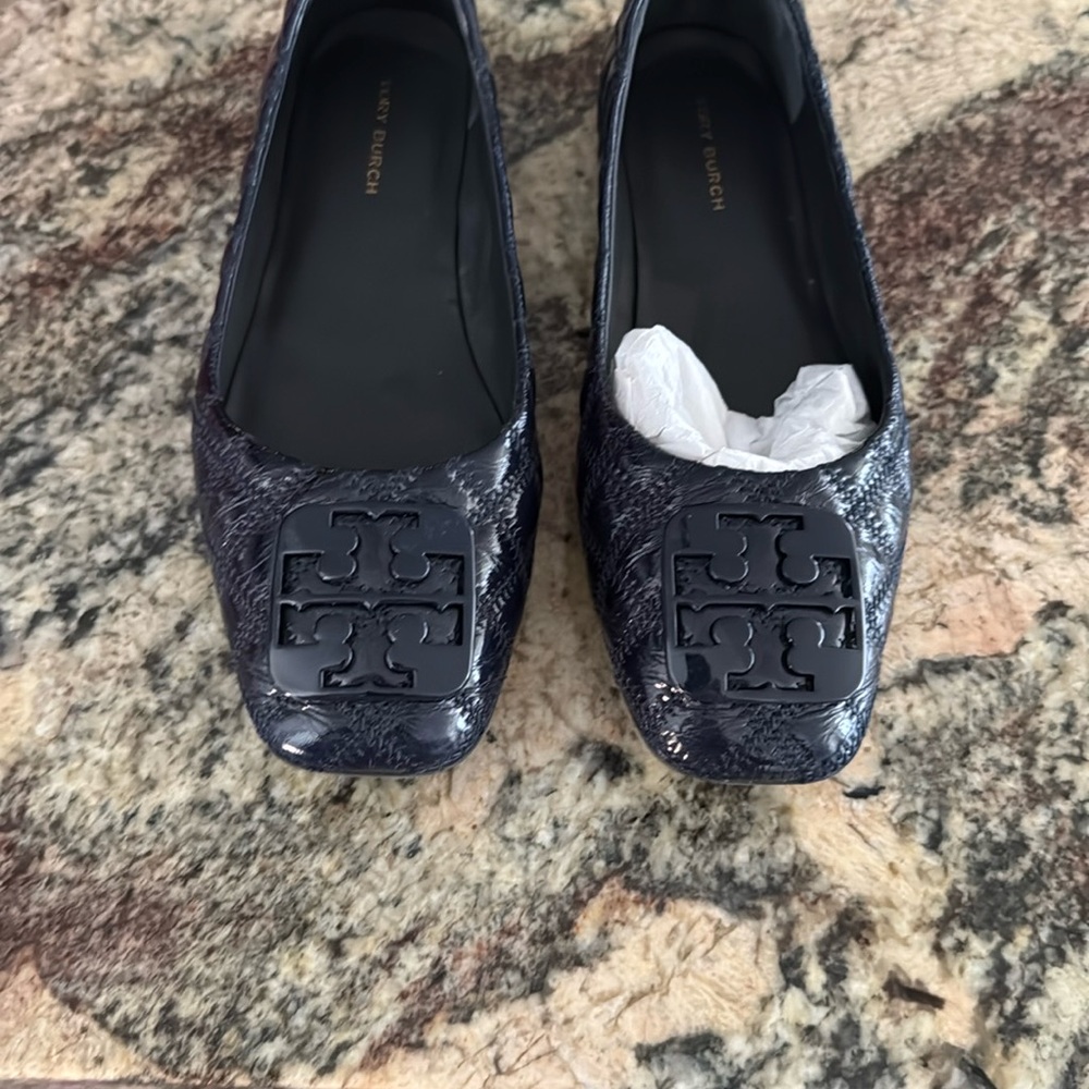 Tory Burch Navy Slip-On Flats with Square Toe